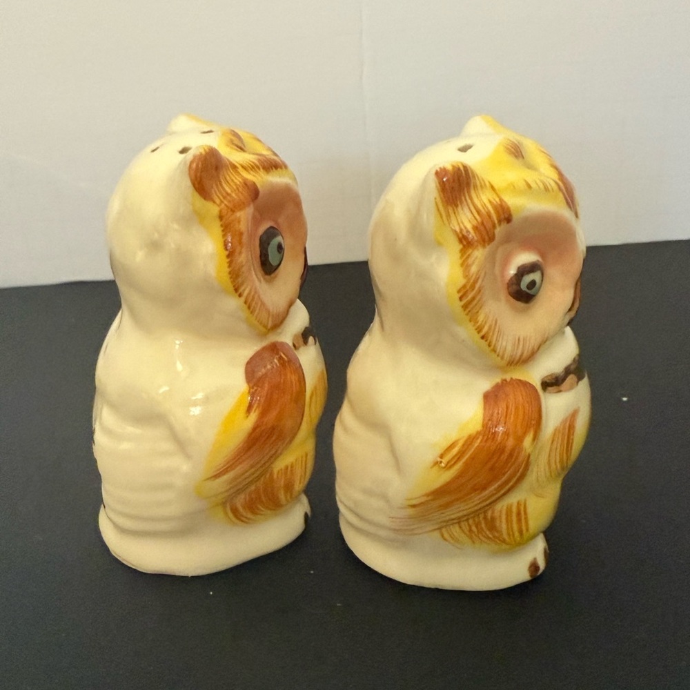 Vintage Owl Salt and Pepper Shakers cork stopper gold accents - Picture 6 of 6